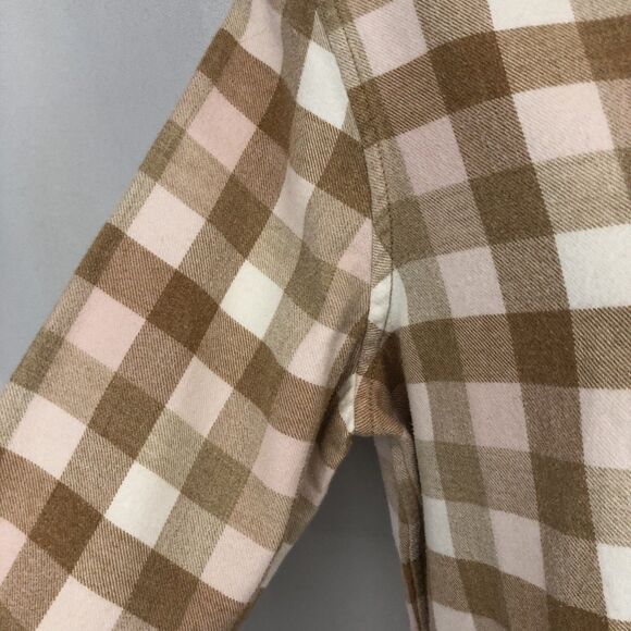 Lands End Womens Flannel Shirt Top Size 10 Long Sleeve Button Down Tan Pink - Picture 9 of 12